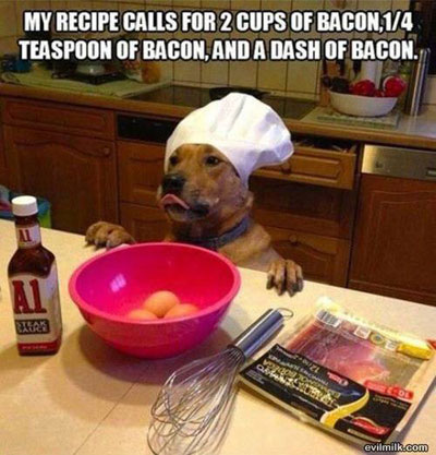 funny dog cooking food
