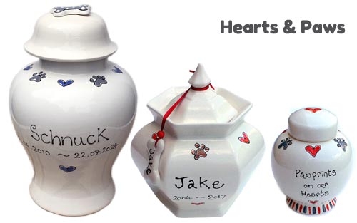 Hearts and Paws personalised pet dog urns