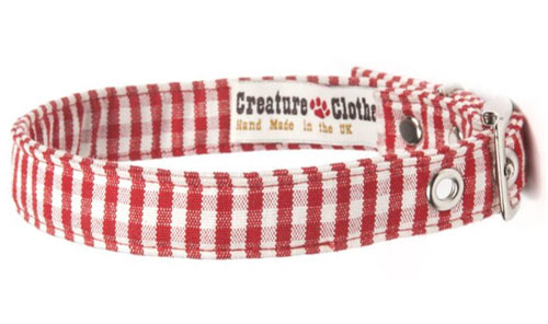 Red Gingham Fabric Dog Collar