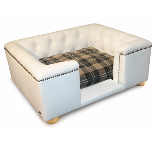 Sandringham White Faux Leather Dog Bed | Hand-crafted