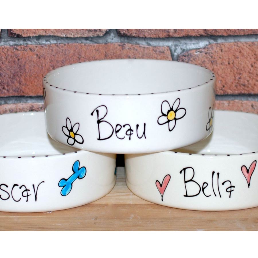 Whimsical Ceramic Dog Bowls with Dog s Name
