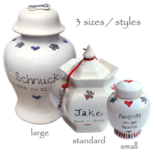 Personalised Ceramic Dog Urn - Hearts & Paws