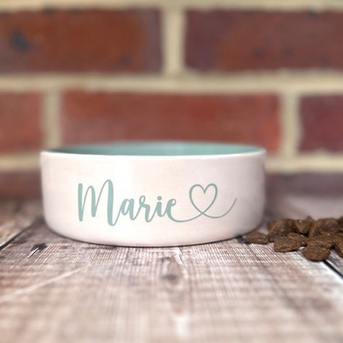 Personalised Dog Bowl - Heart Font