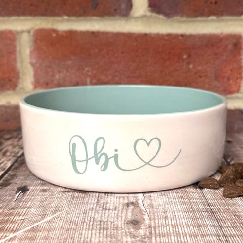 Personalised Dog Bowl - Heart Font