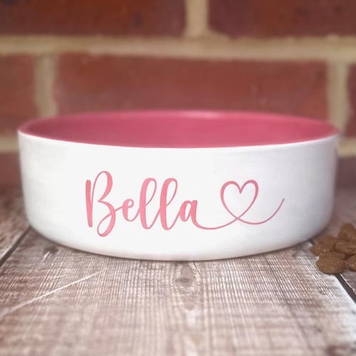 Personalised Dog Bowl - Heart Font