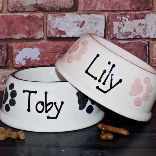 Personalised Dog Bowls - Paw Prints Slanted